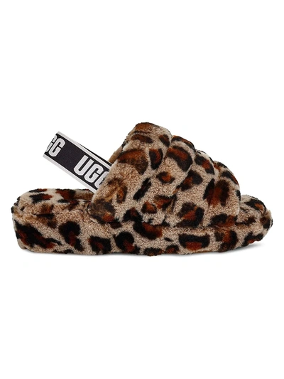 Shop Ugg Fluff Yeah Leopard-print Sheepskin Slingback Slippers