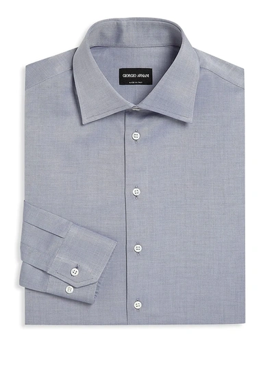 Shop Giorgio Armani Men's Button-front Cotton Dress Shirt In Blue