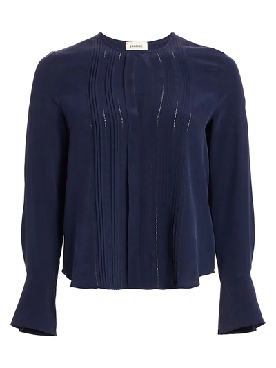 Shop L Agence Women's Simone Pleated Silk Blouse In Navy