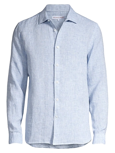 Shop Orlebar Brown Men's Giles Linen Shirt In Navy White