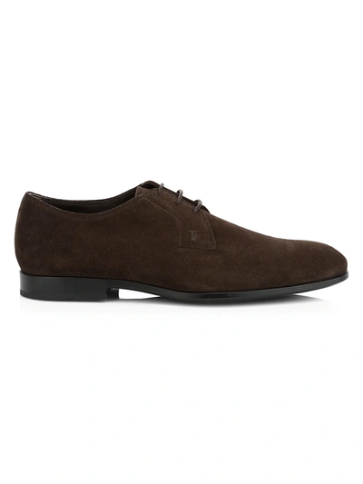 Shop Tod's Men's Suede Derby Shoes In Dark Brown