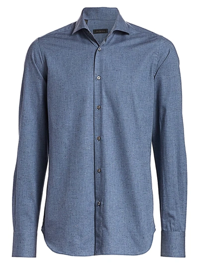 Shop Saks Fifth Avenue Men's Collection Donegal Textured Sport Shirt In Blue