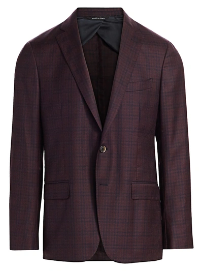 Shop Saks Fifth Avenue Collection Check Wool Sportcoat In Burgundy Navy