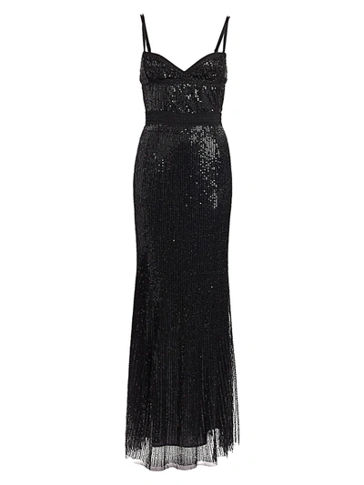 Shop Amen Women's Sequin Embroidered Thin Strap Gown In Black