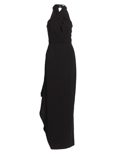 Shop Halston Crepe Halterneck Gown In Black