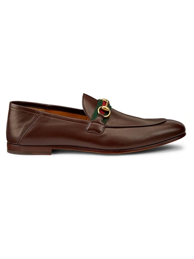 Shop Gucci Men's Leather Horsebit Loafer With Web In Brown