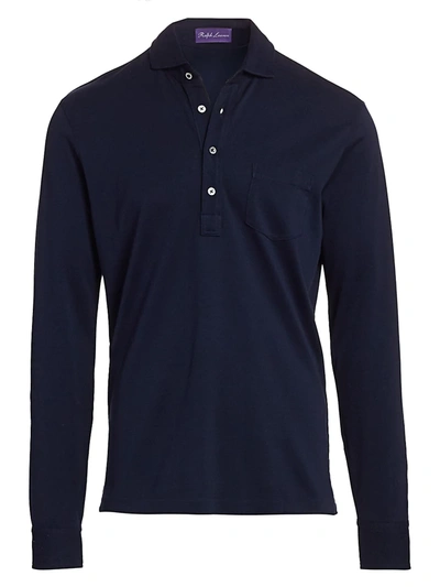 Shop Ralph Lauren Men's Washed Non-logo Long Sleeve Polo In Classic Navy