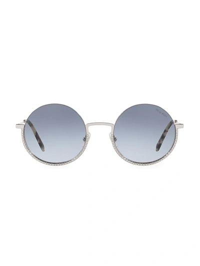 Shop Miu Miu 52mm Embellished Round Sunglasses In Silver