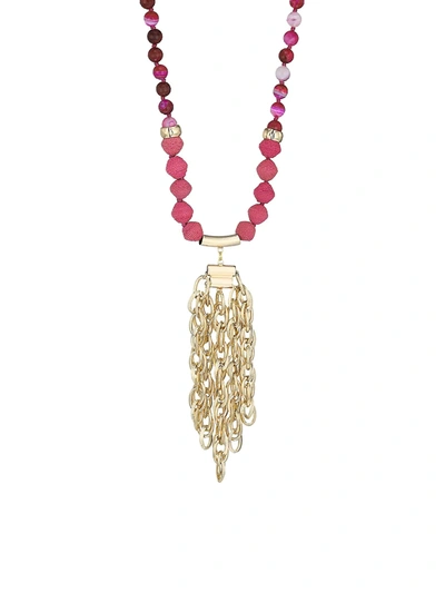 Shop Akola Pink Agate & Raffia Chain Pendant Necklace