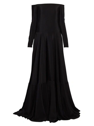 Shop Valentino Women's Long-sleeve Silk Off-the-shoulder Gown In Black