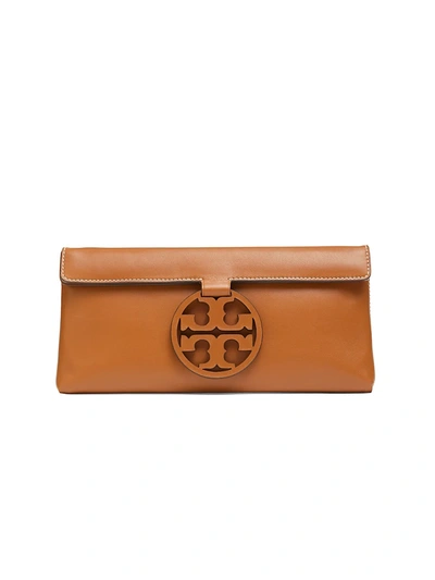 Shop Tory Burch Miller Leather Clutch In Aged Camel