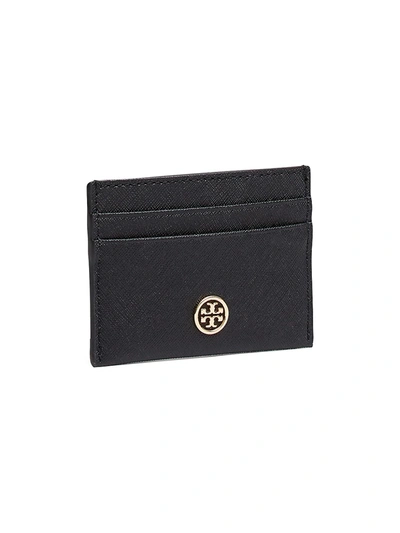 Shop Tory Burch Robinson Leather Card Case In Black