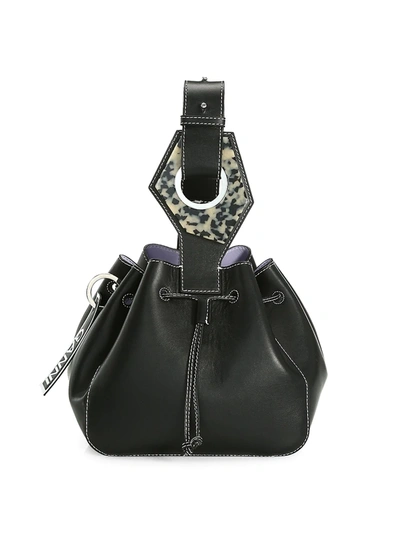Shop Ganni Women's Small Leather Bucket Bag In Black