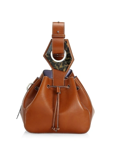 Shop Ganni Women's Small Leather Bucket Bag In Cognac