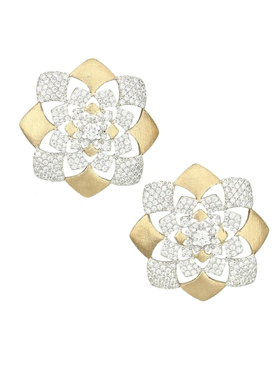 Shop Adriana Orsini Women's Zena 18k Yellow Goldplated Sterling Silver & Cubic Zirconia Floral Button Earrings