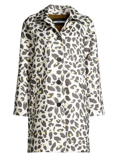 Shop Jane Post Women's Balmacaan Printed Rain Slicker In White Cheetah