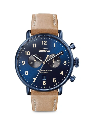 Shop Shinola The Canfield Chronograph Sunray Dial Leather Strap Watch In Tan