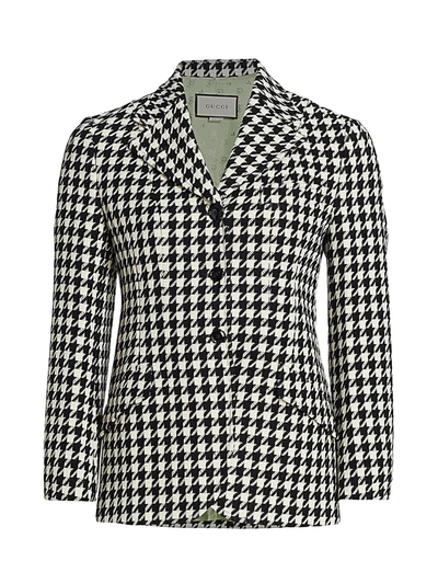 Shop Gucci Women's Houndstooth Wool-blend Single-breasted Jacket In Black