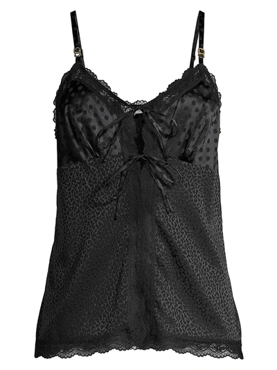 Shop Stella Mccartney Women's Camellia Daring Leopard & Polka Dot Stretch-silk Jacquard Camisole In Black