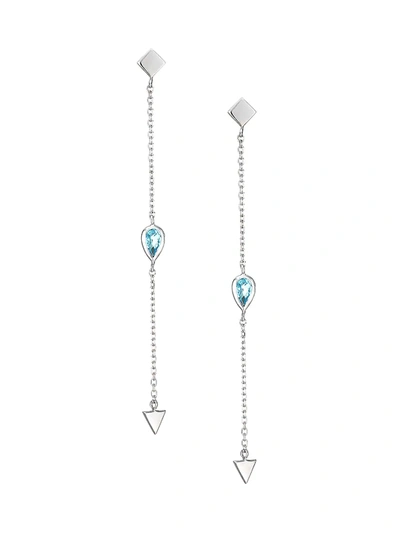 Shop Anzie Rhodium-plated Sterling Silver & Swiss Blue Topaz Chain Earrings