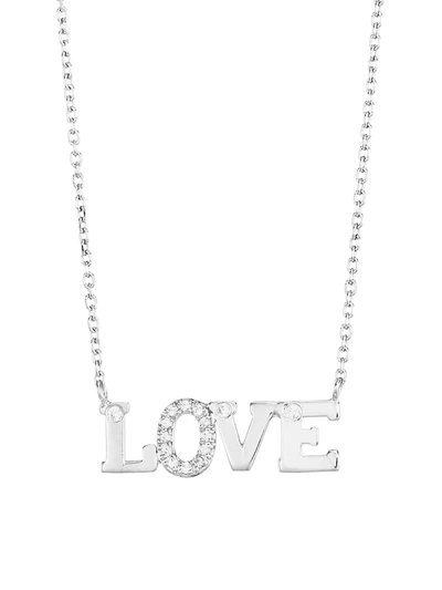Shop Anzie Rhodium-plated Sterling Silver & White Sapphire Love Necklace In Grey