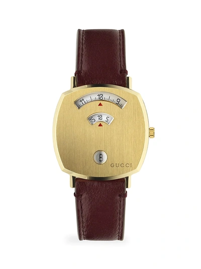 Shop Gucci Grip Yellow Gold Pvd & Bordeaux Leather Strap Watch