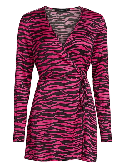 Shop Andamane Brandy Zebra-print Wrap Dress In Zebra Fucsia