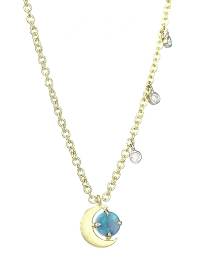 Shop Meira T 14k Yellow Gold, Diamond & Opal Moon Necklace