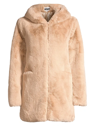 Shop Apparis Women's Marie Hooded Faux Fur Coat In Sand