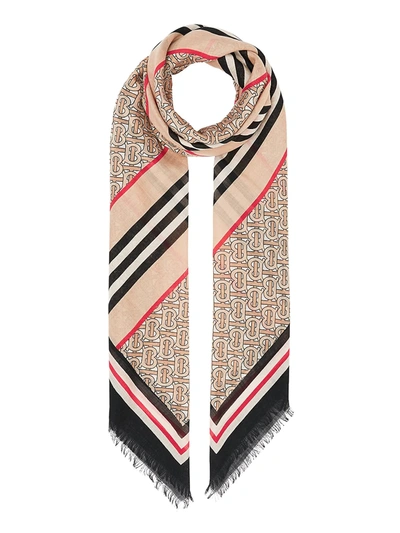 Shop Burberry Women's Monogram Stripe Wool & Silk Scarf In Beige