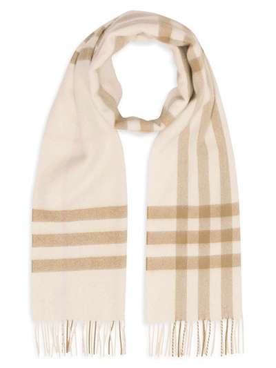 Shop Burberry Women's The Classic Check Cashmere Scarf In White Alabaster