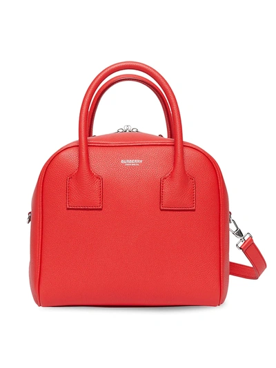 Shop Burberry Small Cube Leather Bowling Bag In Bright Red