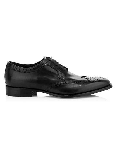 Shop Dunhill Elegant City Leather Wingtip Derby Shoes In Black