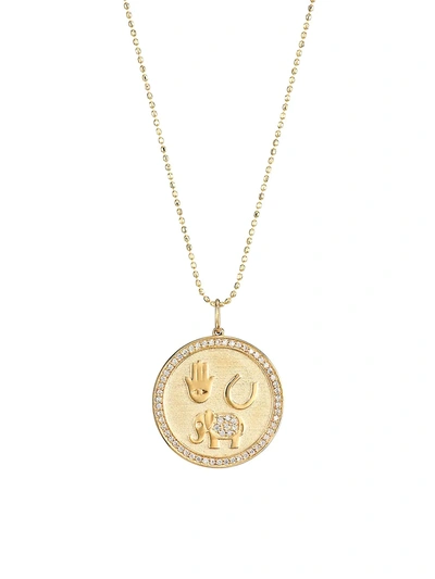 Shop Sydney Evan Women's 14k Yellow Gold & Diamond Luck And Protection Coin Charm Necklace