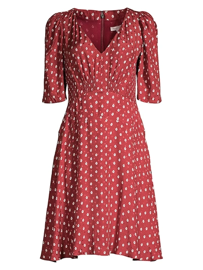 Shop Rebecca Taylor Sunrise Dot Stretch-silk Dress In Cabernet Combo