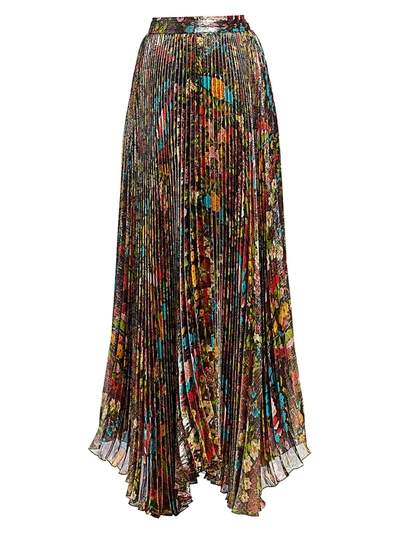 Shop Alice And Olivia Women's Katz Floral Pleated Maxi Skirt In Kaleidoscope Floral