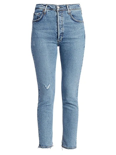 Shop Agolde Nico High-rise Slim-fit Crop Ankle Distressed Jeans In Headlines