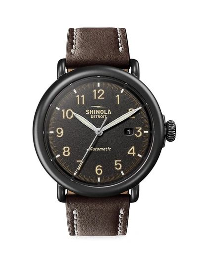 Shop Shinola Men's Thr Runwell Automatic Stainless Steel & Leather Strap Watch In Black