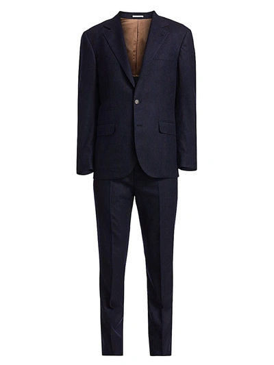 Shop Brunello Cucinelli Wool & Cashmere Bold Stripe Suit In Denim Blue