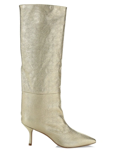 Shop Stuart Weitzman Women's Magda Mid-calf Metallic Leather Boots In Gold