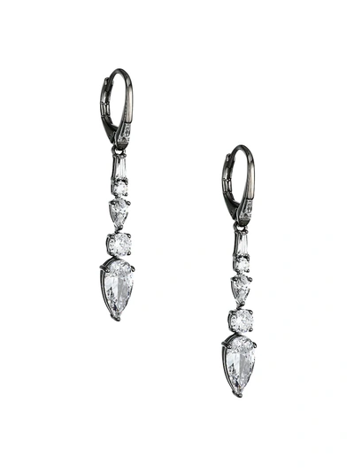 Shop Adriana Orsini Women's Ruthenium-plated Sterling Silver Cubic Zirconia Drop Earrings In Black