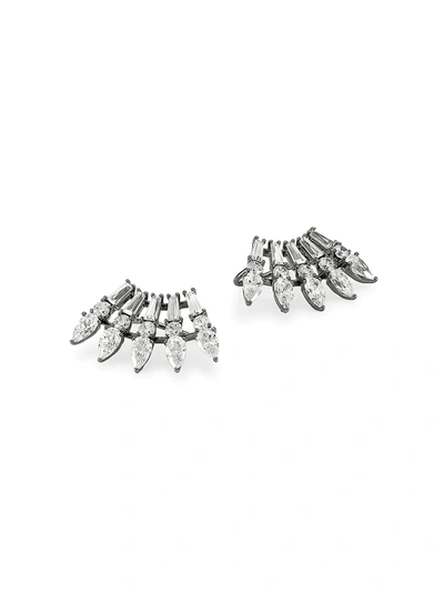 Shop Adriana Orsini Tivoli Ruthenium-plated Sterling Silver & Cubic Zirconia Eyelash Climber Earrings In Black