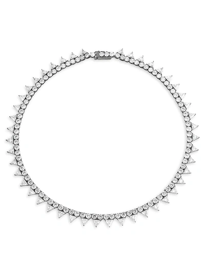 Shop Adriana Orsini Women's Tivoli Cubic Zirconia & Sterling Silver Triangle All Around Necklace In Black