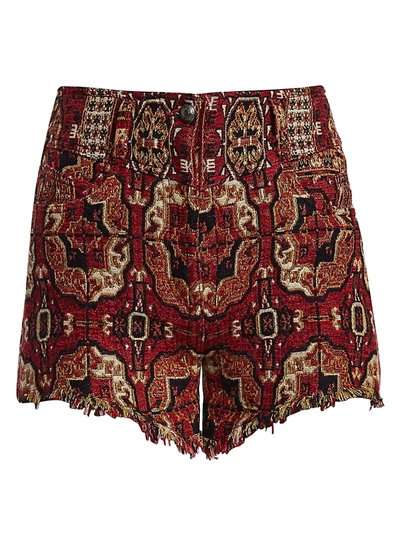 Shop Etro Bloomer Tile Print Jacquard Shorts In Red