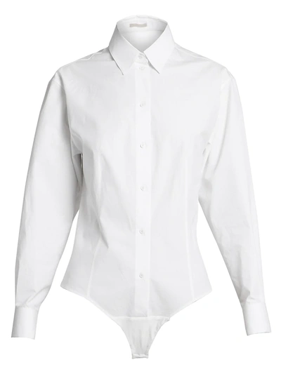 Shop Alaïa Women's Cotton Poplin Blouse Bodysuit In White