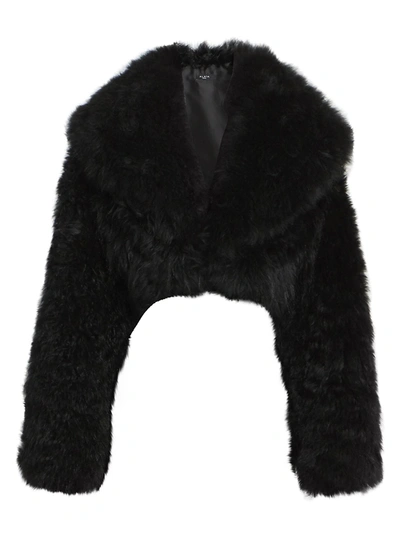 Shop Alaïa Cropped Goat Fur Coat In Black