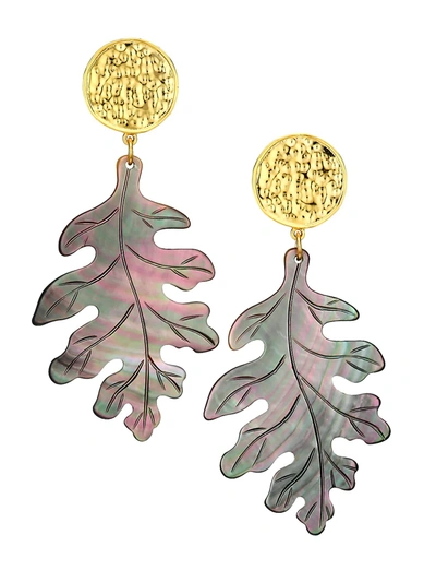 Shop Nest Grey Mother-of-pearl Carved Leaf Earrings