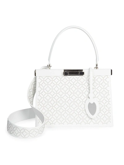 Shop Alaïa Small Cecile Arabesque Studded Leather Satchel In White