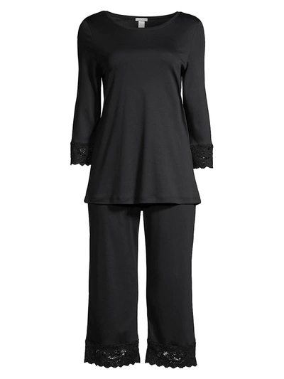 Hanro Natural Comfort Cropped Pyjama Set In Black | ModeSens