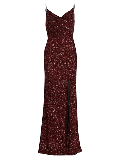 Shop Alice And Olivia Women's Diana Embellished Cowlneck Gown In Bordeaux